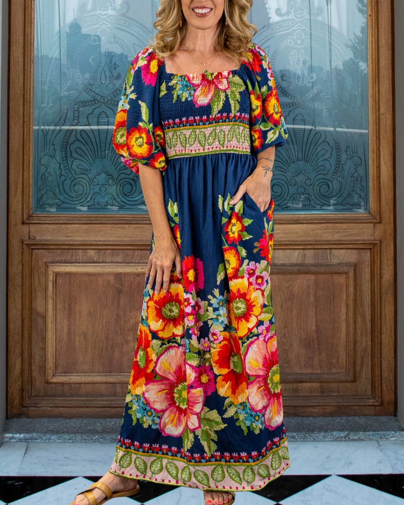 Glamour Floral Pleated Maxi Dress