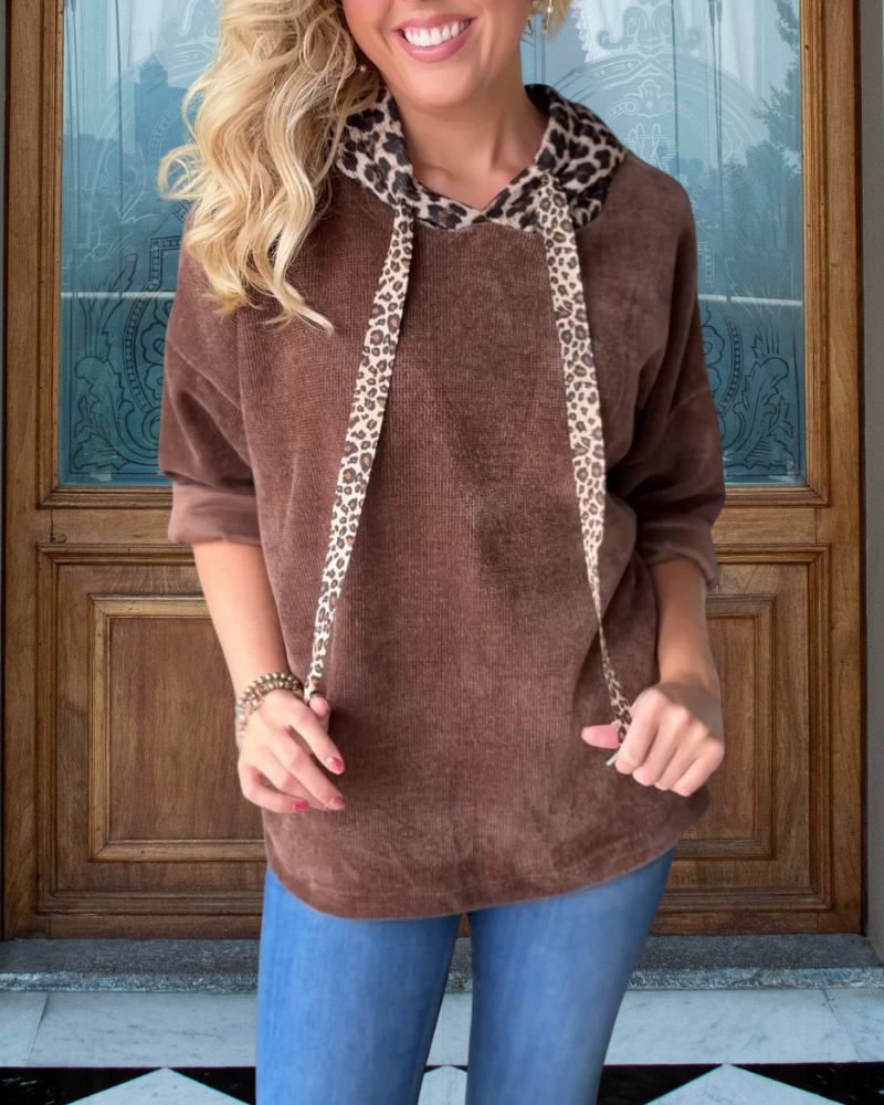 Trendy Leopard Drawstring Hoodie