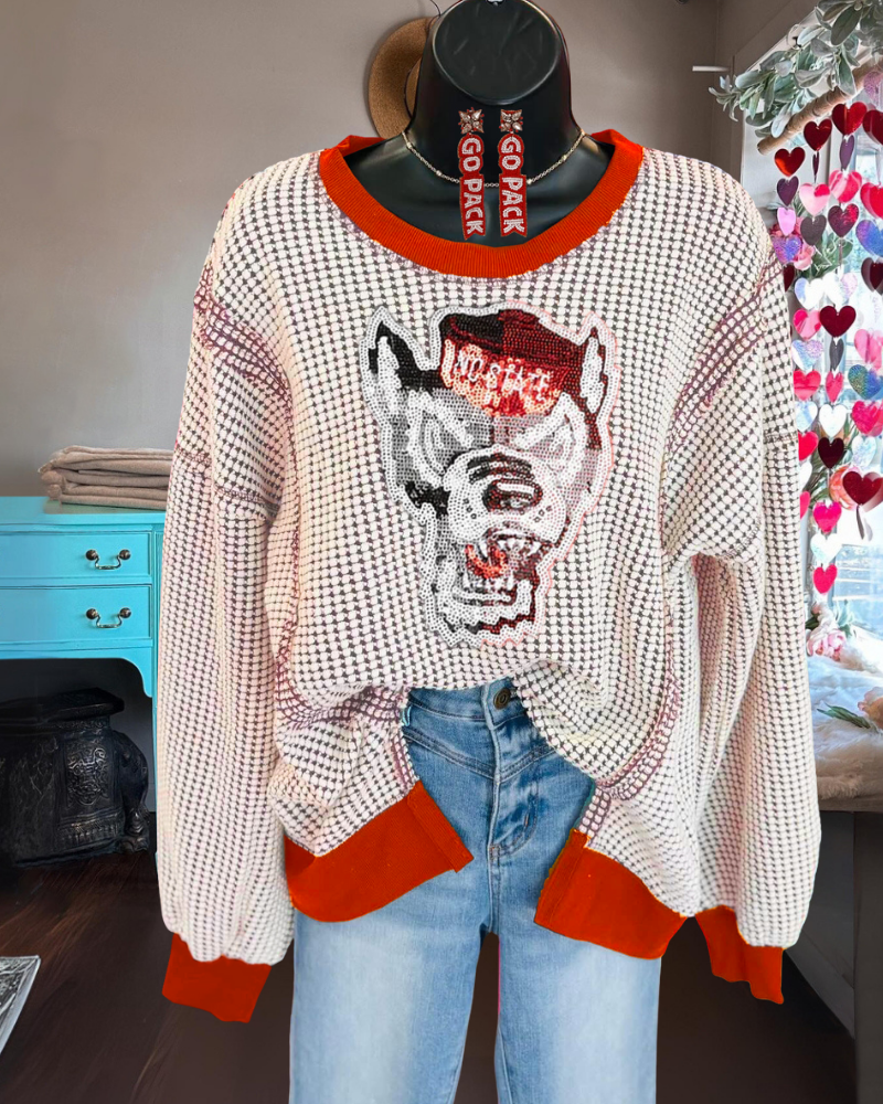 NC State Wolfpack Sequined Plaid Pullover