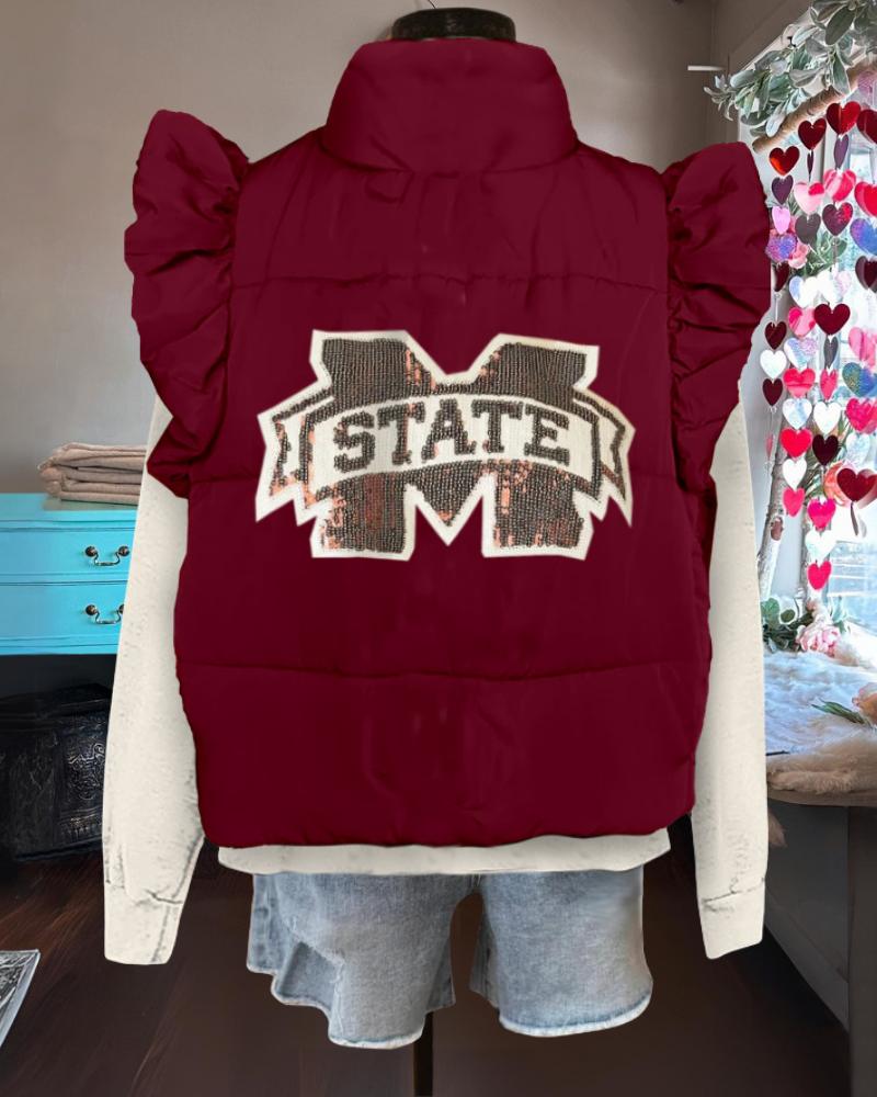 MSU State Sequined Vest Jacket