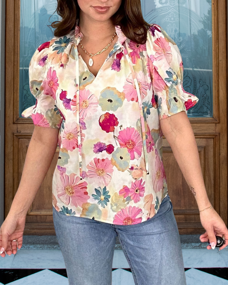 Watercolor Painting Floral Satin Top