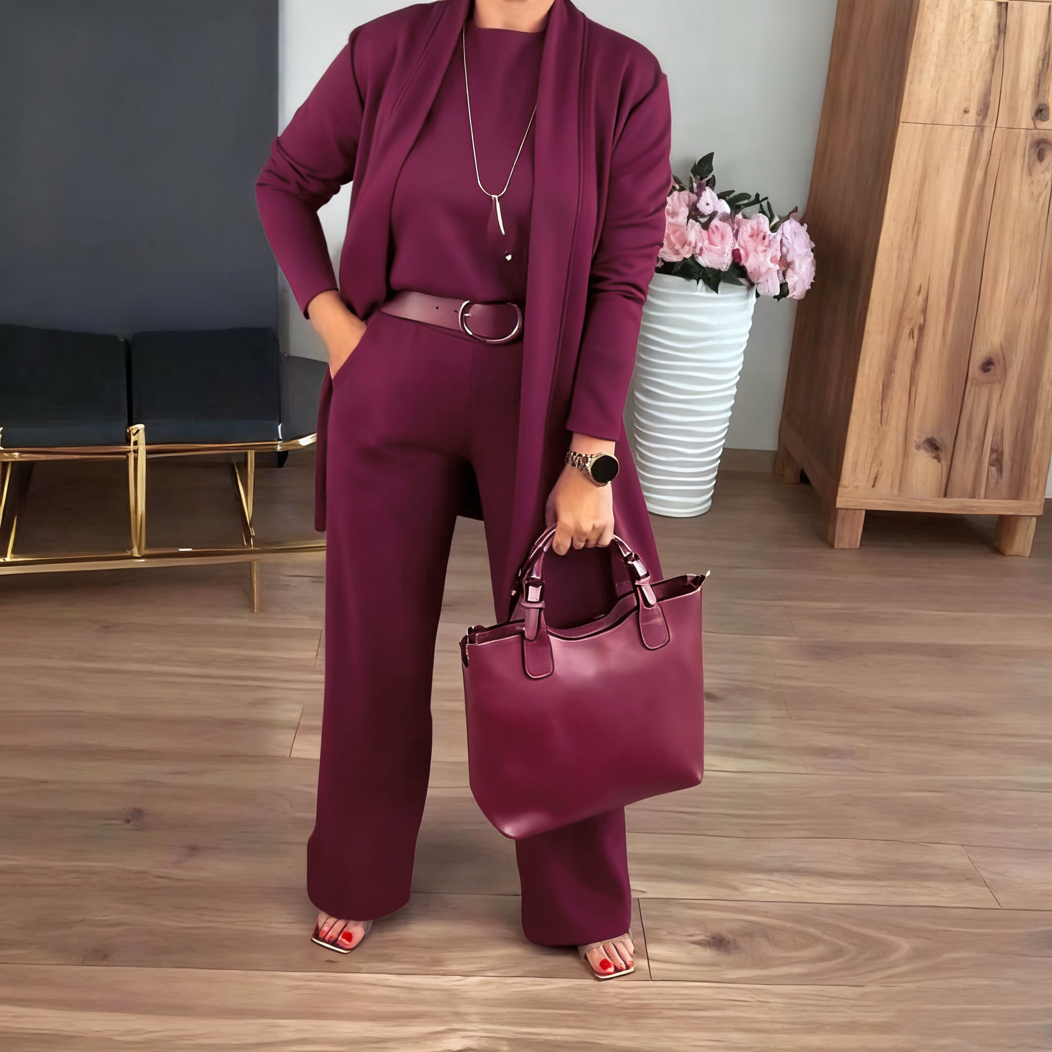 🎄 Christmas Spectacular: 50% Off 🎄 Grab the Elegant Longline Cardigan 3-Piece Set Now