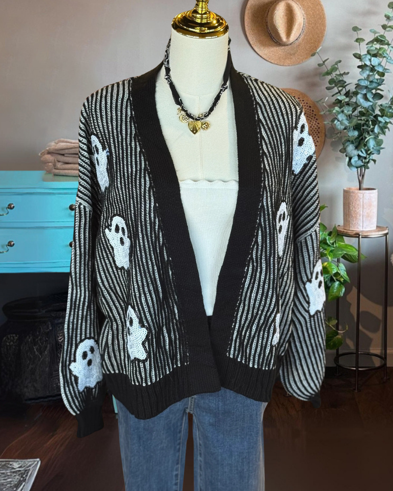 Stylish Ghost Sequin Knit Cardigan