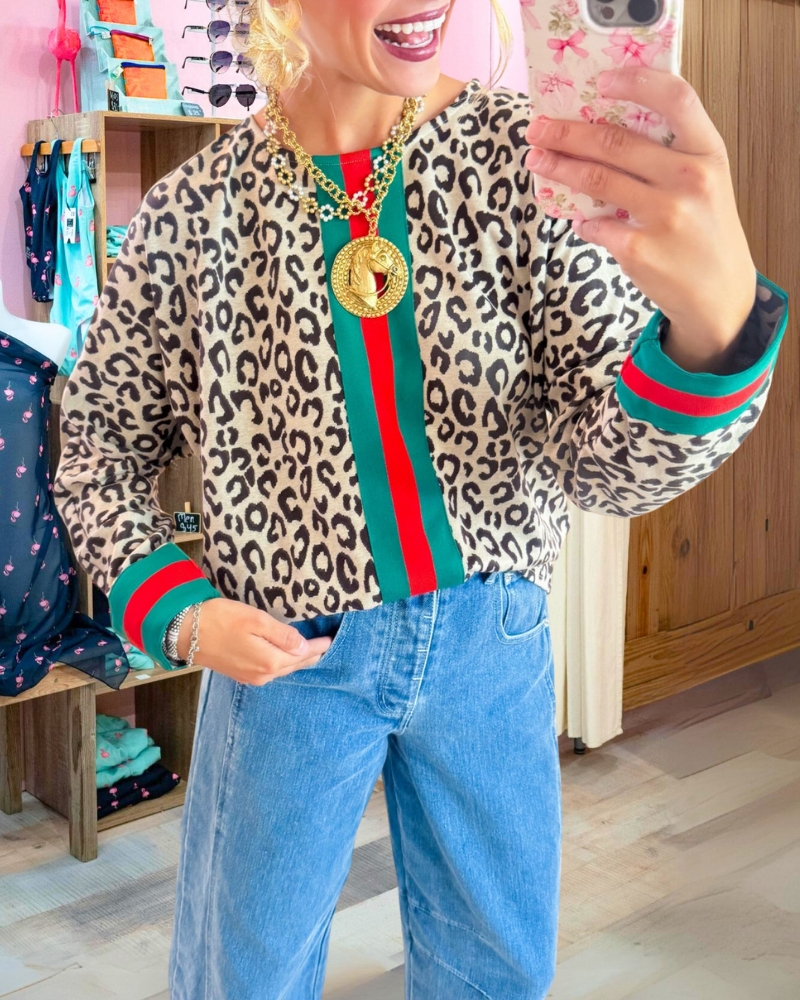 Chic Striped Leopard Top