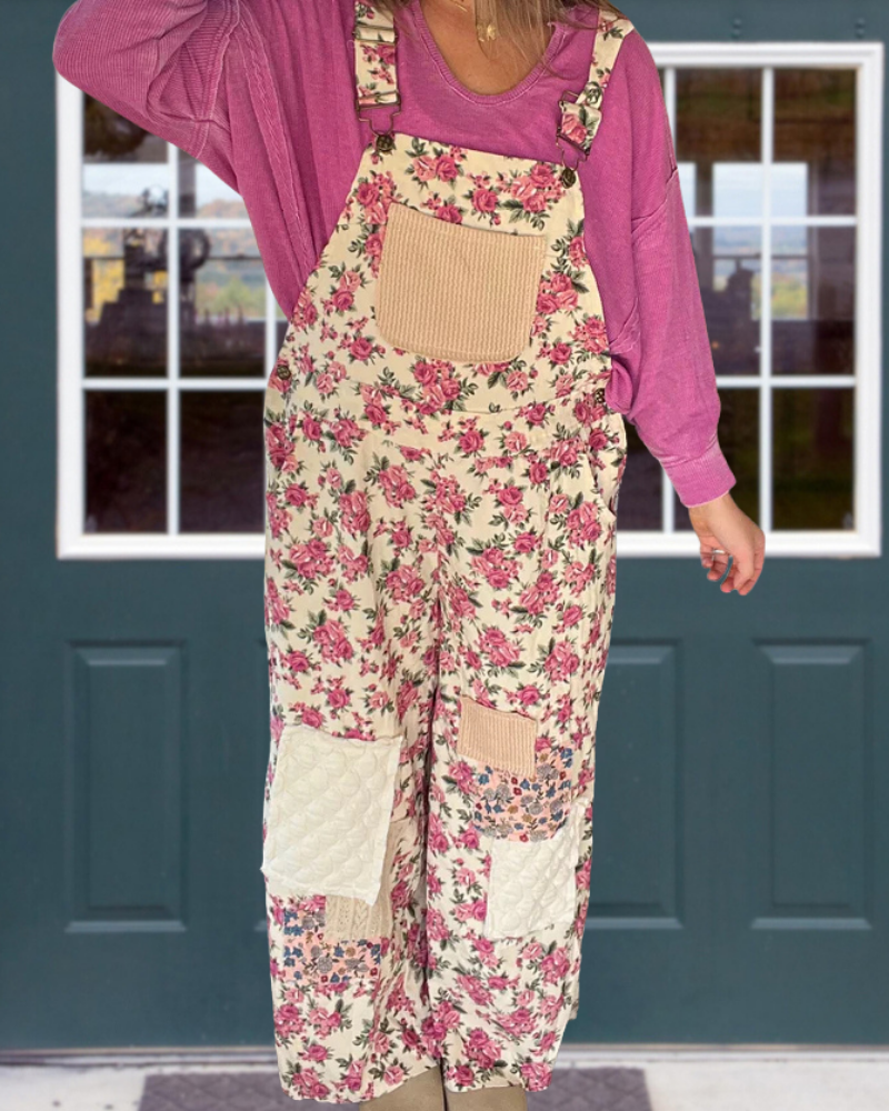 Retro Floral Patchwork Overalls