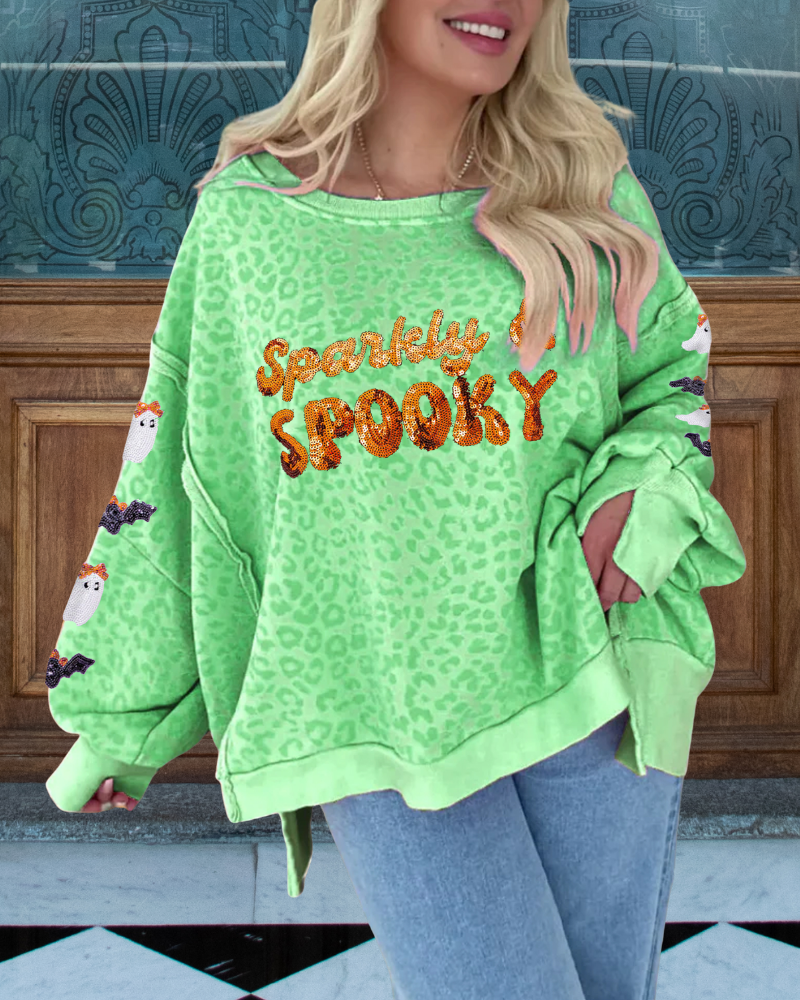 Halloween Sequin Sparkly Spooky Sweatshirt