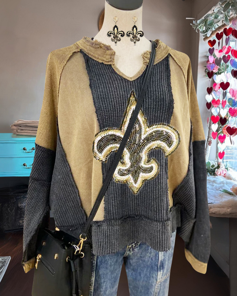 Saints Waffle Sequin Washed Sweatshirt