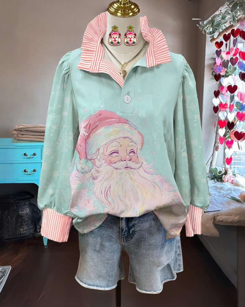 Playful Santa Graphic Collared Sweatshirt