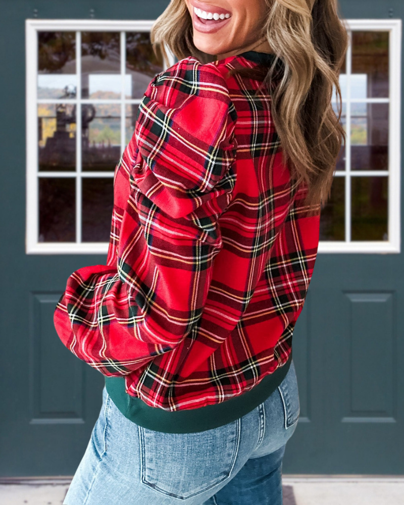 Festive Plaid Crew Neck Top