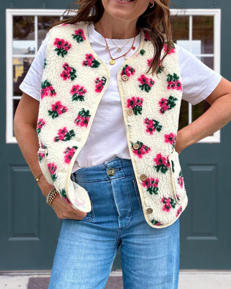 Stylish Floral Plush Vest