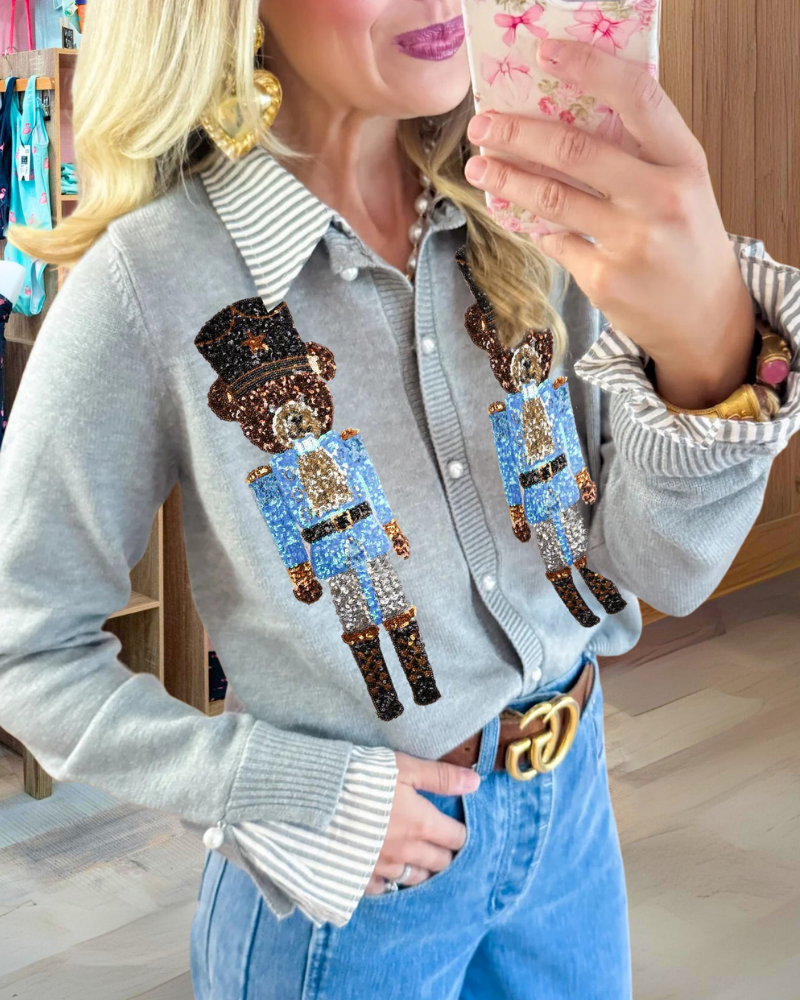 Sparkling Nutcracker Sequined Knit Cardigan
