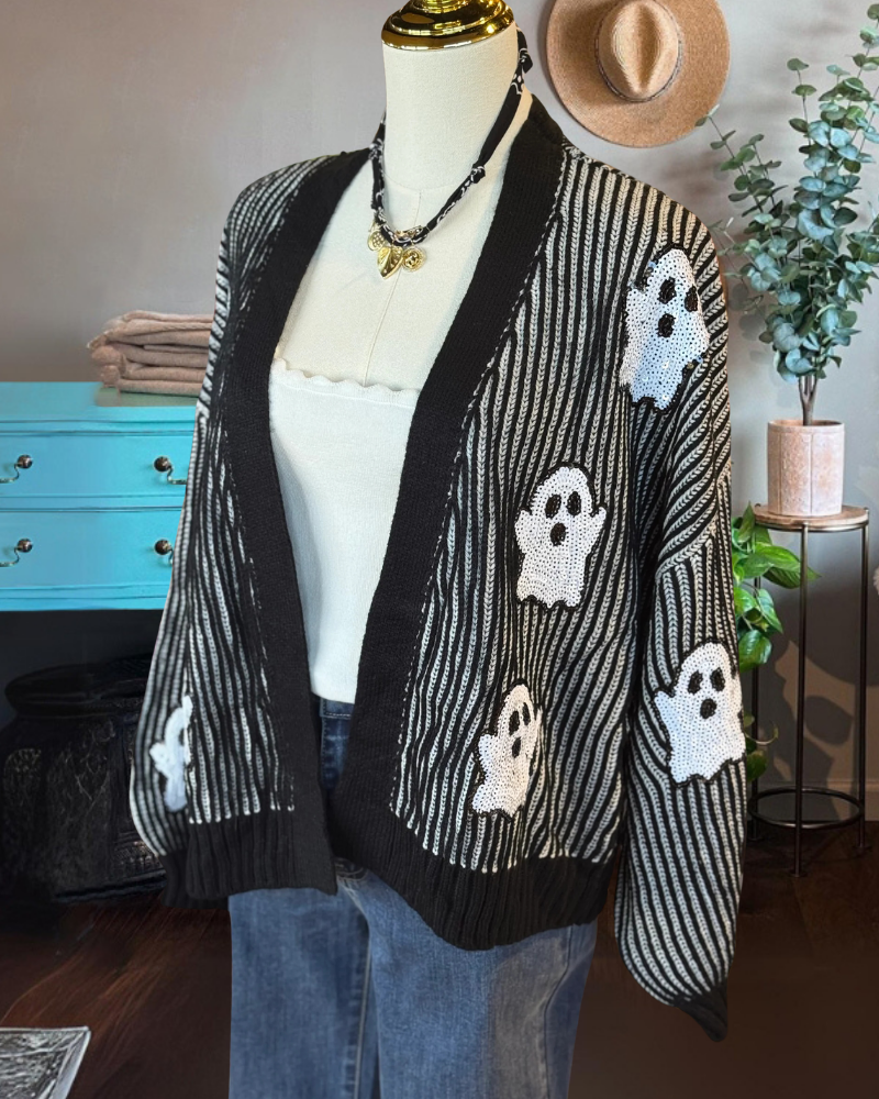 Stylish Ghost Sequin Knit Cardigan