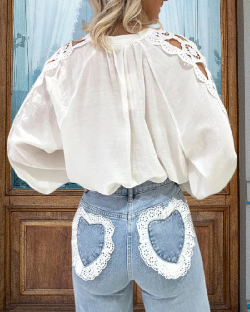 Floral Cutout Sleeve Blouse