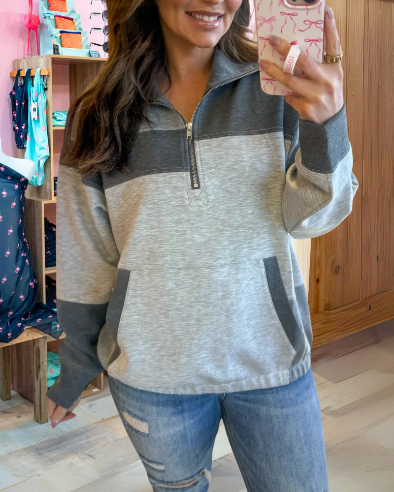 Casual Colorblock Half-Zip Pullover