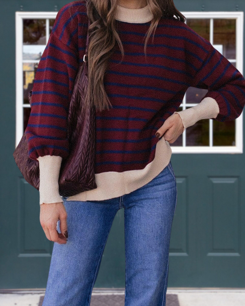 Casual Striped Crewneck Pullover