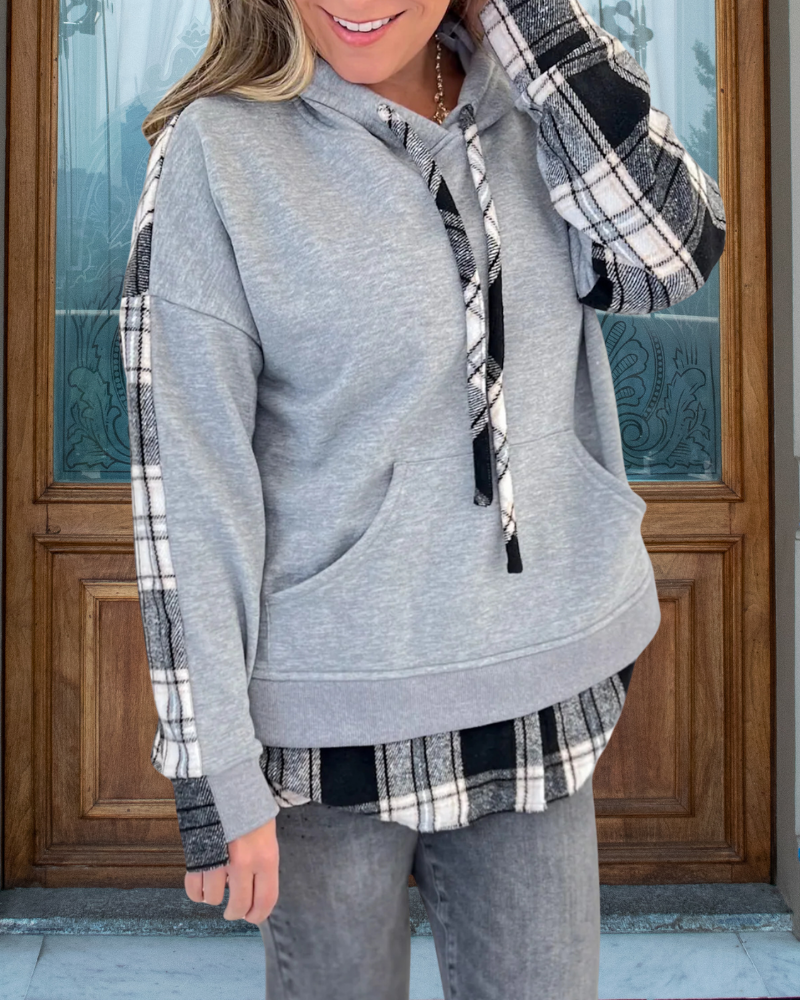 Chic Plaid Trim Hoodie