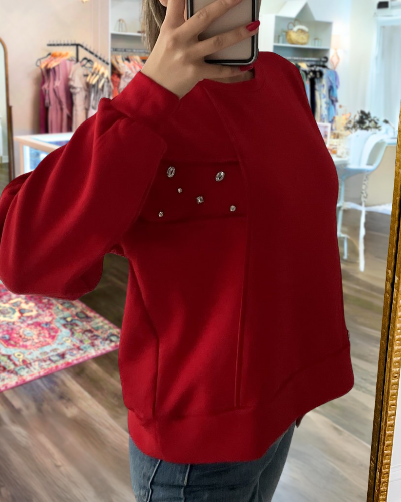 Chic Rhinestone Crewneck Sweatshirt