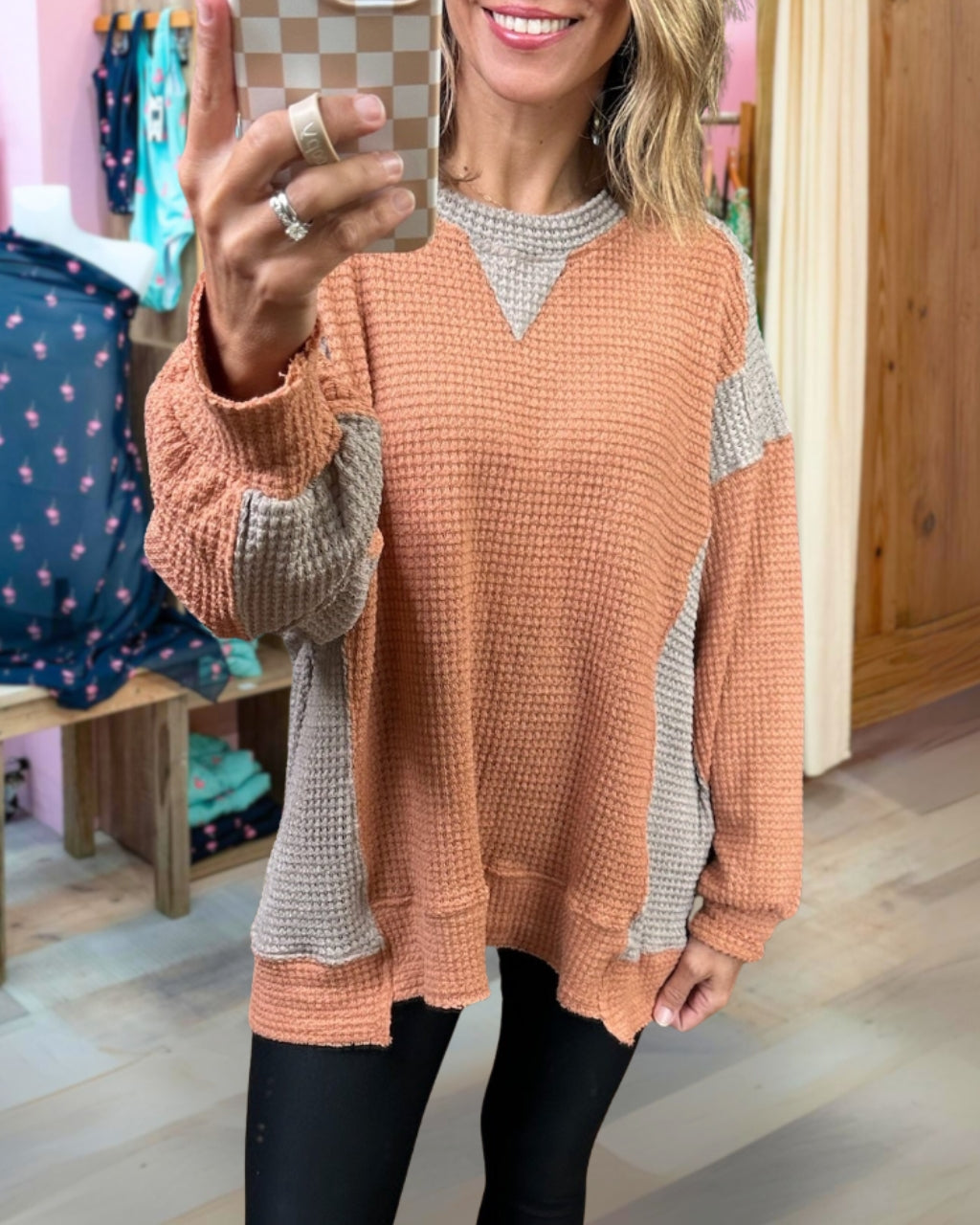 Waffle Color Block Sweatshirt