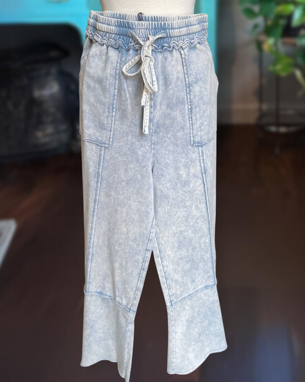 Washed Drawstring Wide Leg Pants