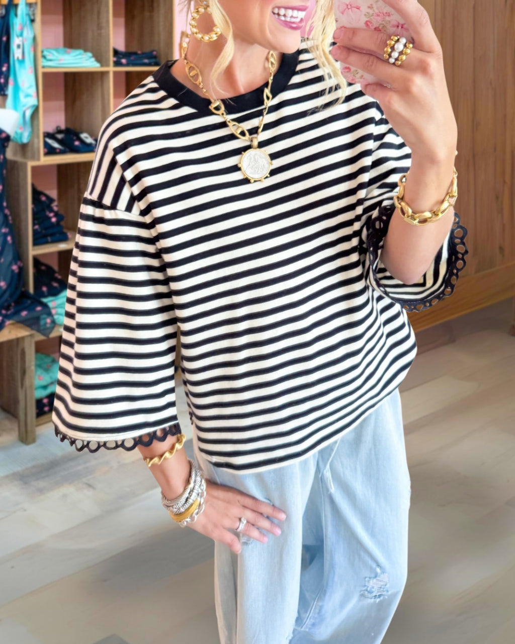 Stripe Lace Trim Top