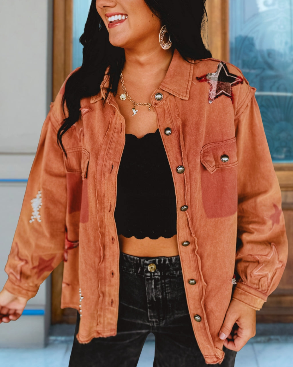 Playful Star Patch Denim Jacket