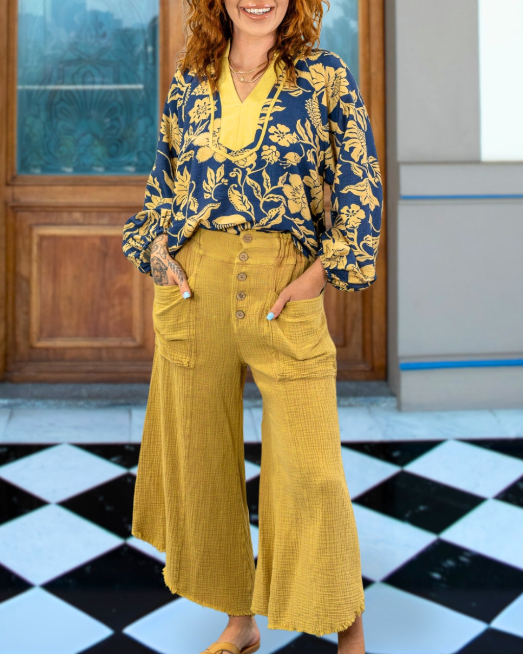 Cozy Washed Cropped Wide-Leg Pants