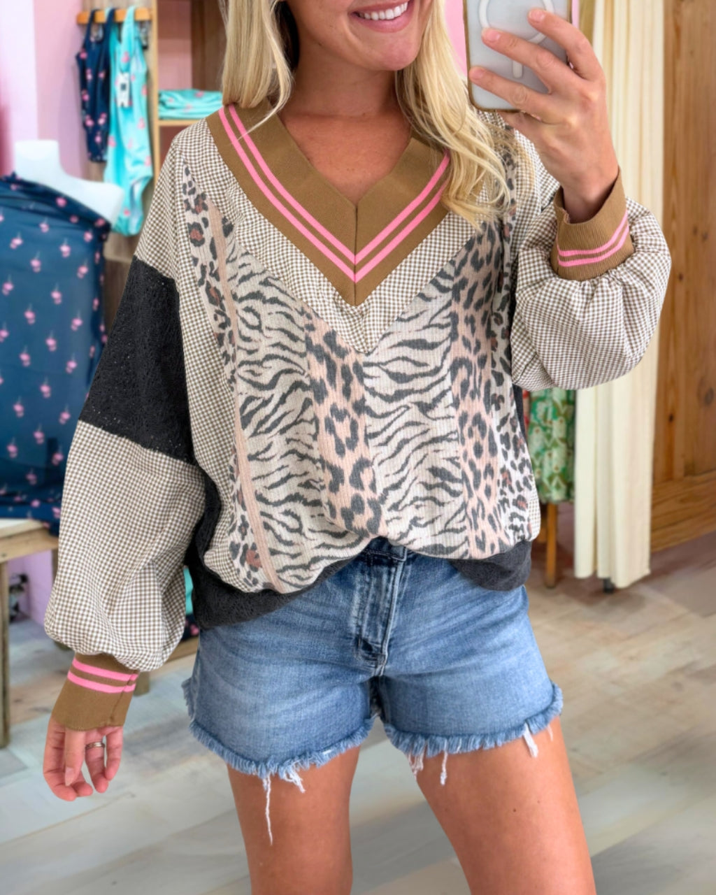 Chic Animal Print Patchwork Pullover