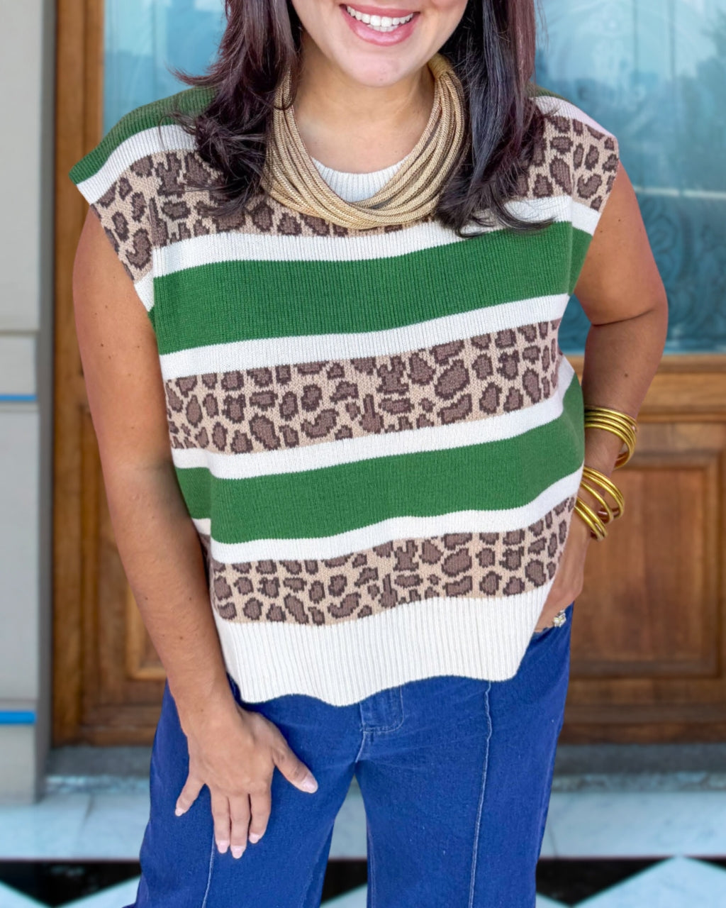 Stripe Leopard Vest Top