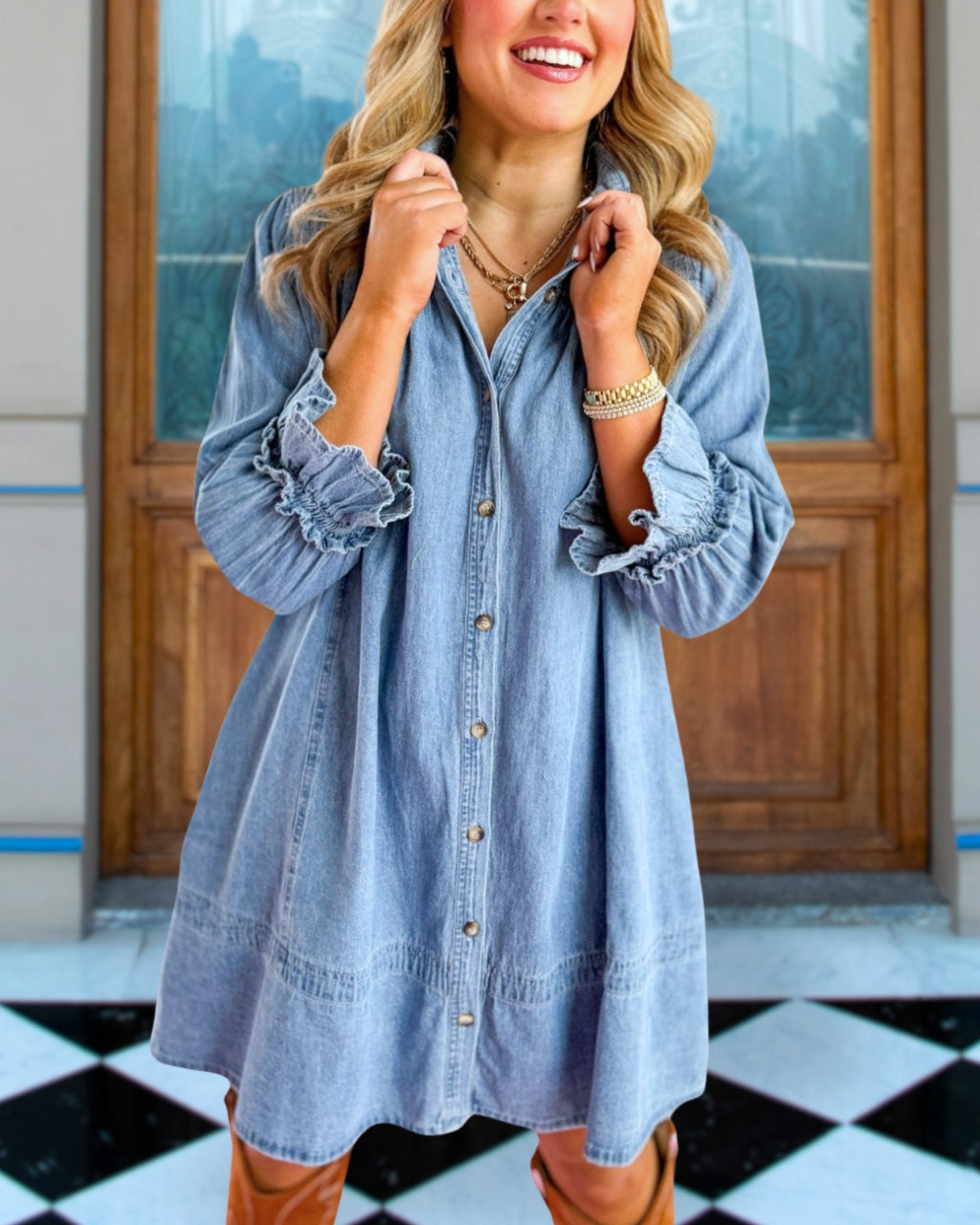 Chic Washed Denim Tunic Dress