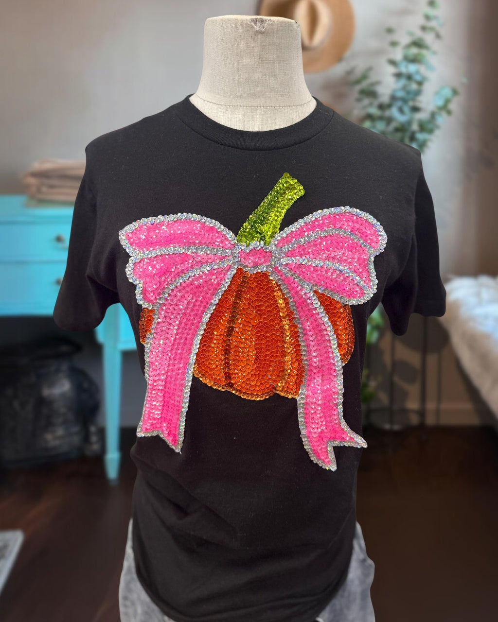 Fun Bow Pumpkin Sequin Tee