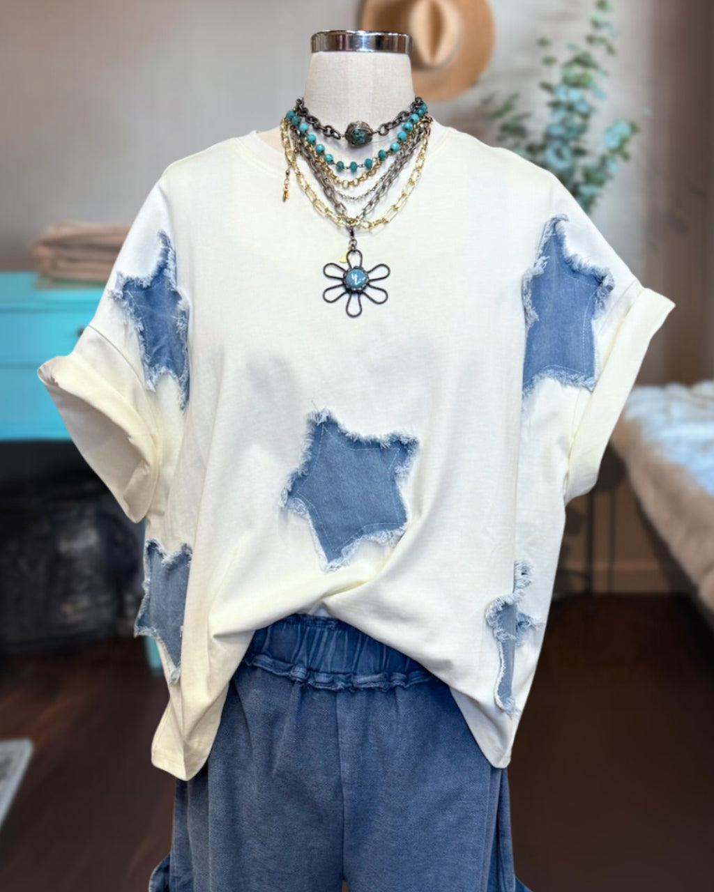 Denim Star Patch Top