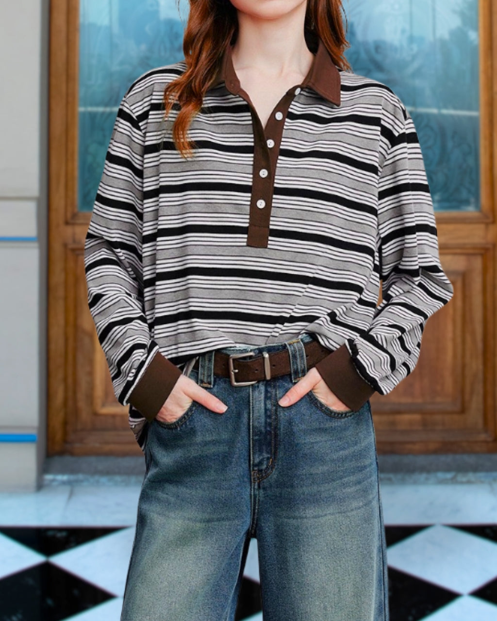 Stripe Polo Vibe Sweatshirt