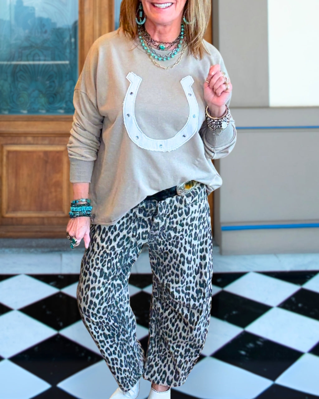 Wild Leopard Barrel Leg Jeans