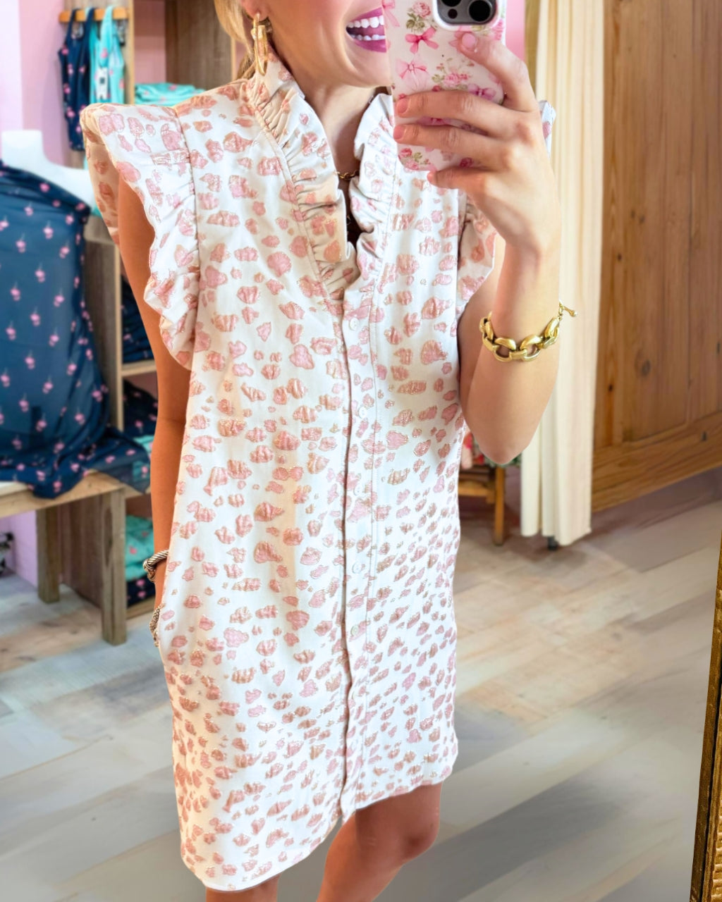 Abstract Pattern Ruffle Mini Dress