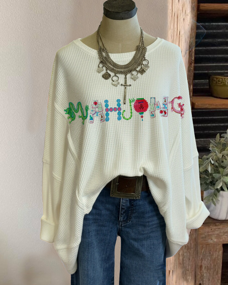 Fun Mahjong Print Waffle Top