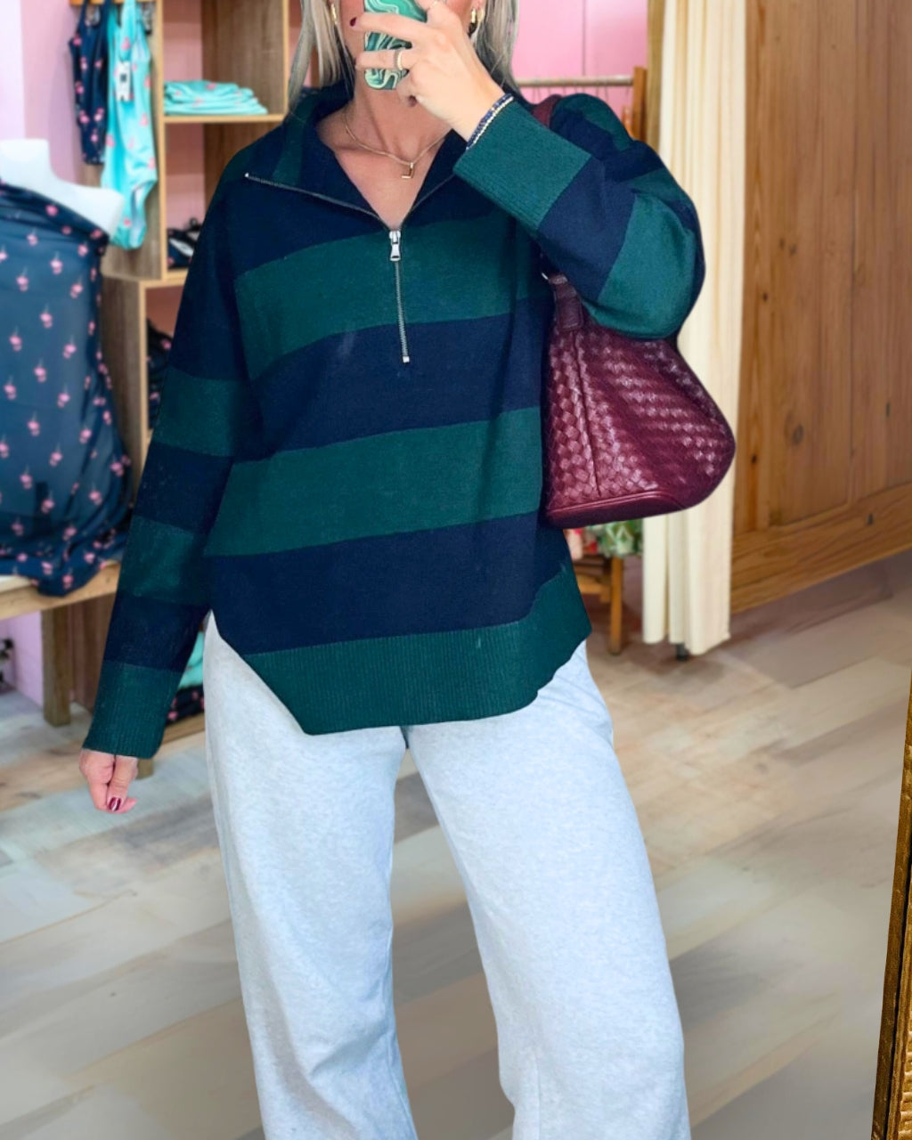 Stylish Striped Quarter Zip Sweatshirt