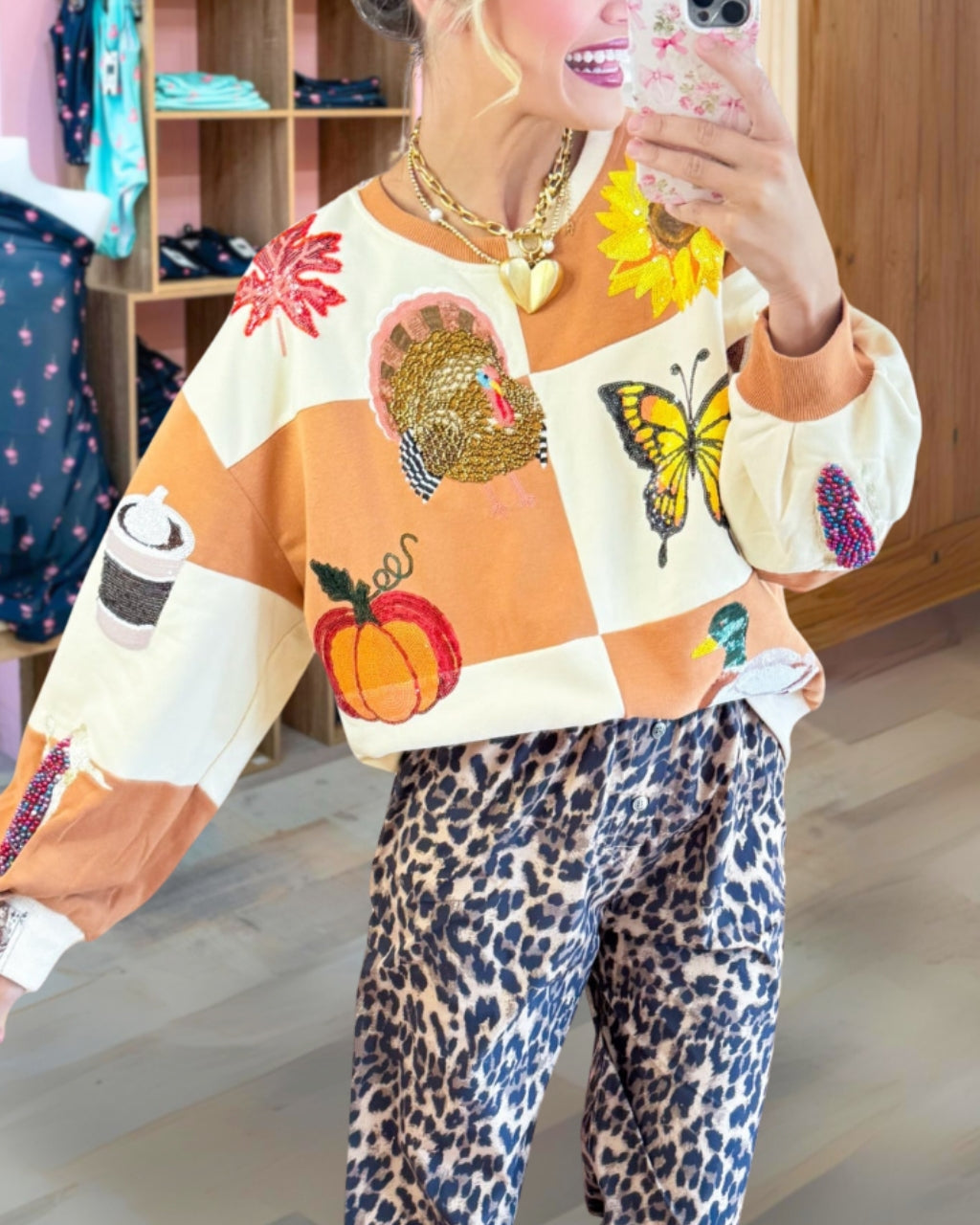 Fall Icon Checkered Sequin Sweatshirt
