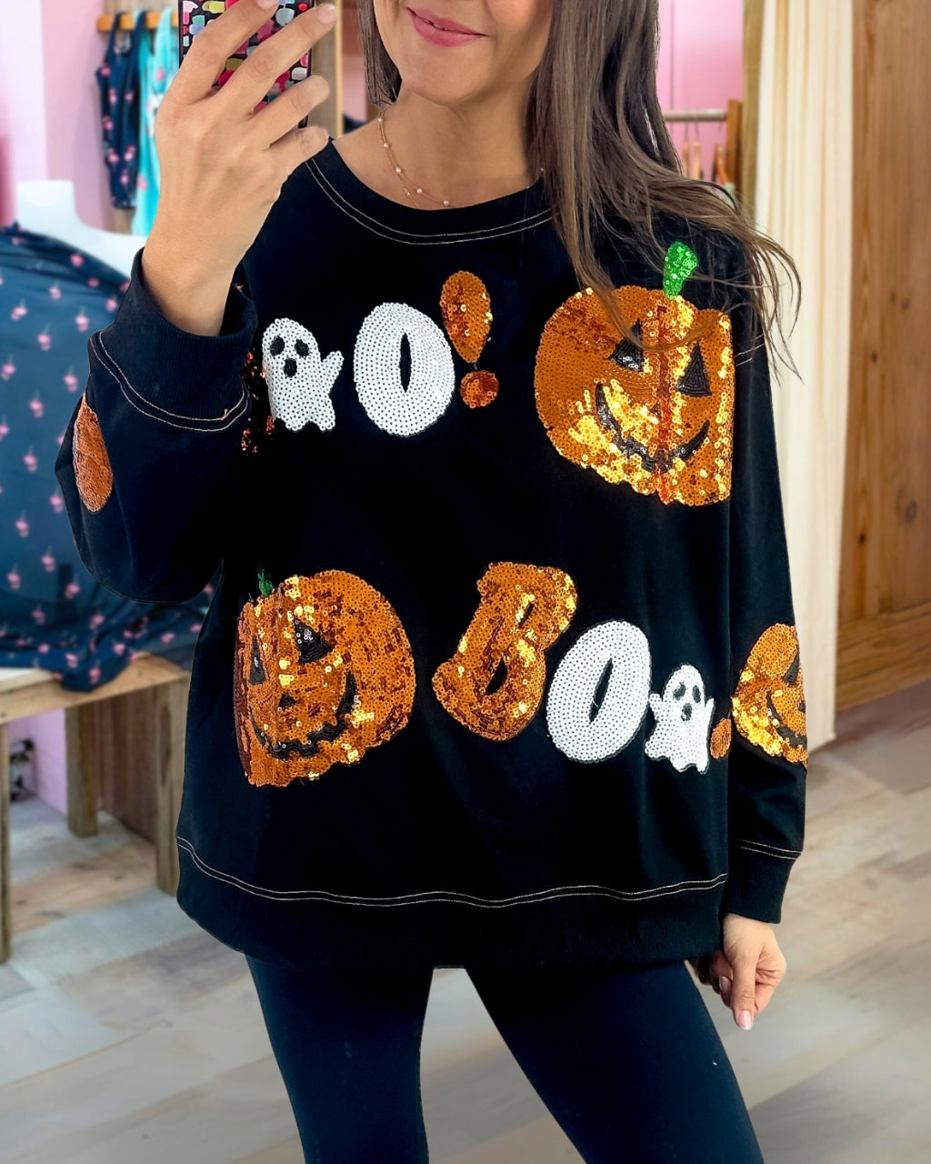 Sequin Pumpkin Boo Sweatshirt