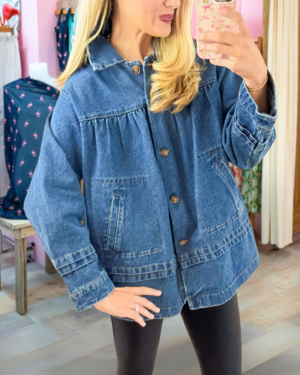 Chic Pleated Detail Denim Jacket