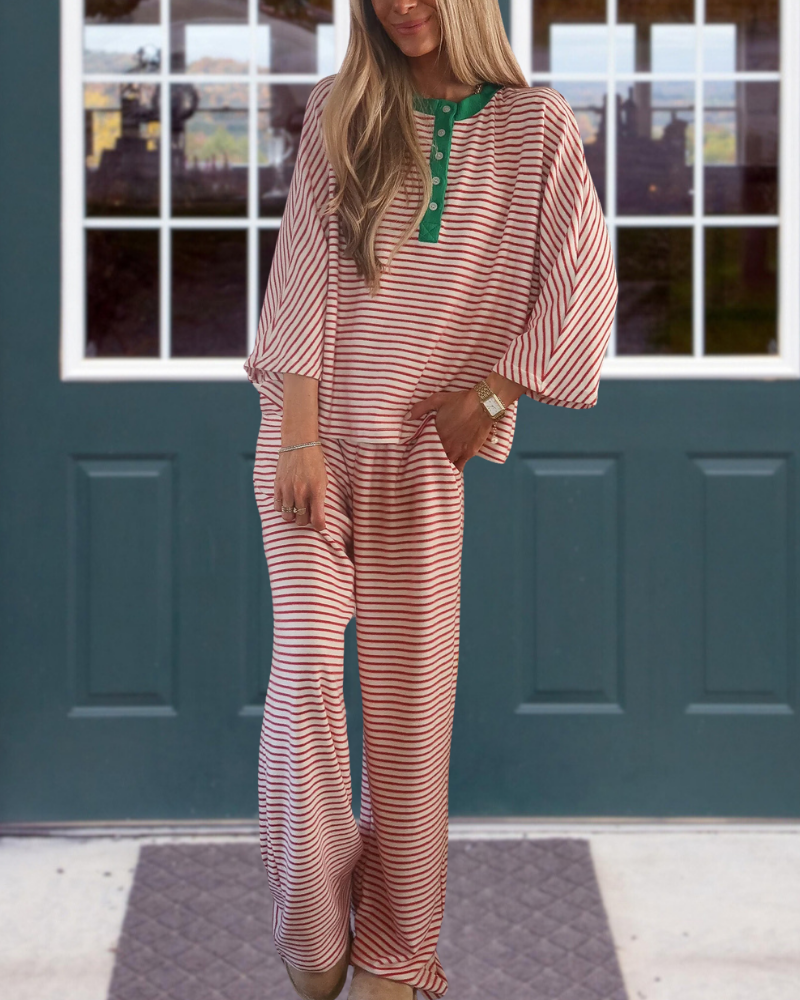 Trendy Striped Crew Neck Set