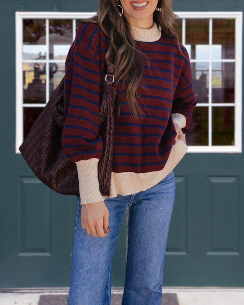 Casual Striped Crewneck Pullover