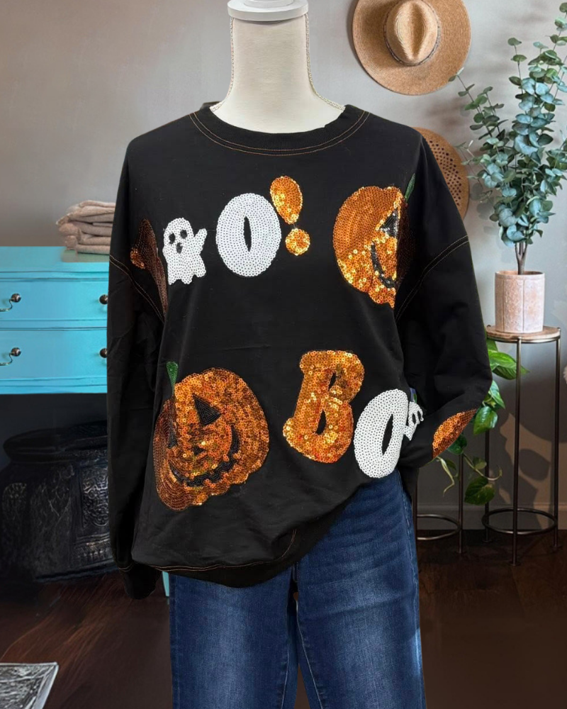 BOO Pumpkin Sequined Sweatshirt