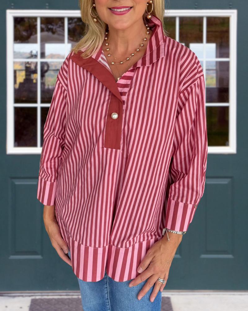 Casual Striped Half-Collar Top