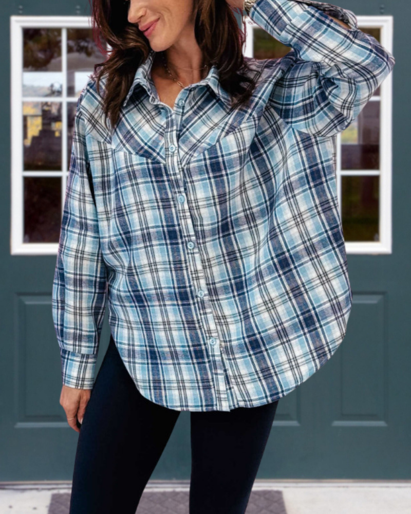 Trendy Plaid Stand Collar Shirt