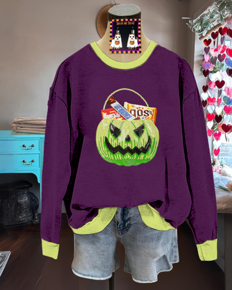 Pumpkin Basket Sequined Sweatshirt