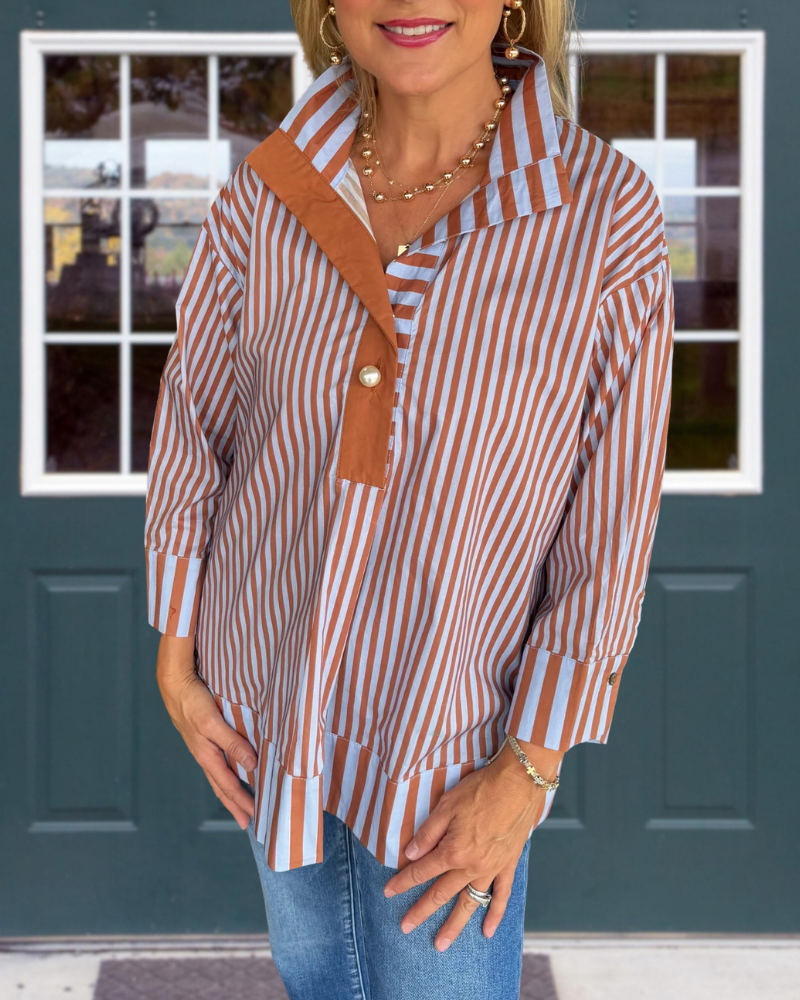 Casual Striped Half-Collar Top