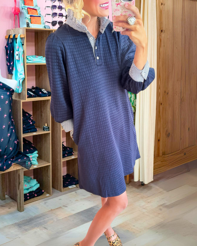Quilted Striped Trim Dress