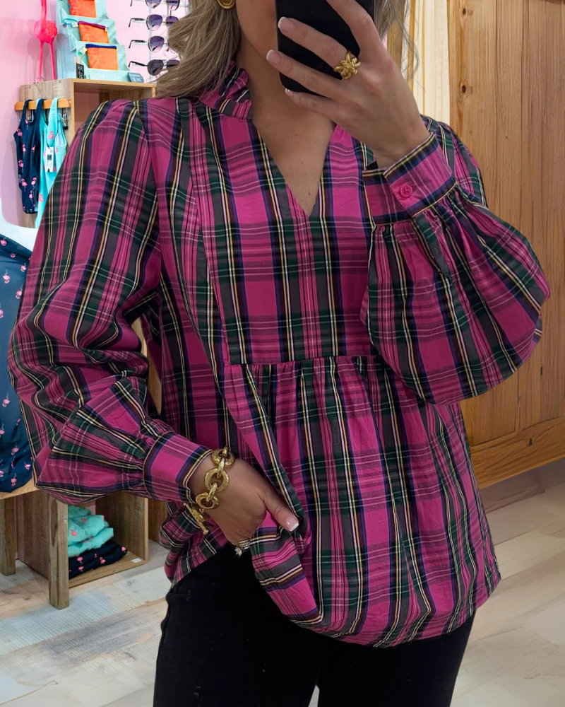 Classic Check Puff Sleeve Top