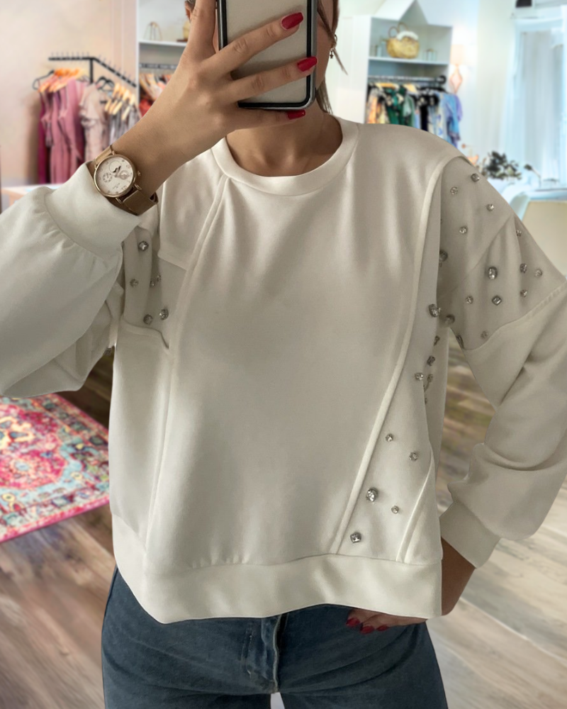 Chic Rhinestone Crewneck Sweatshirt
