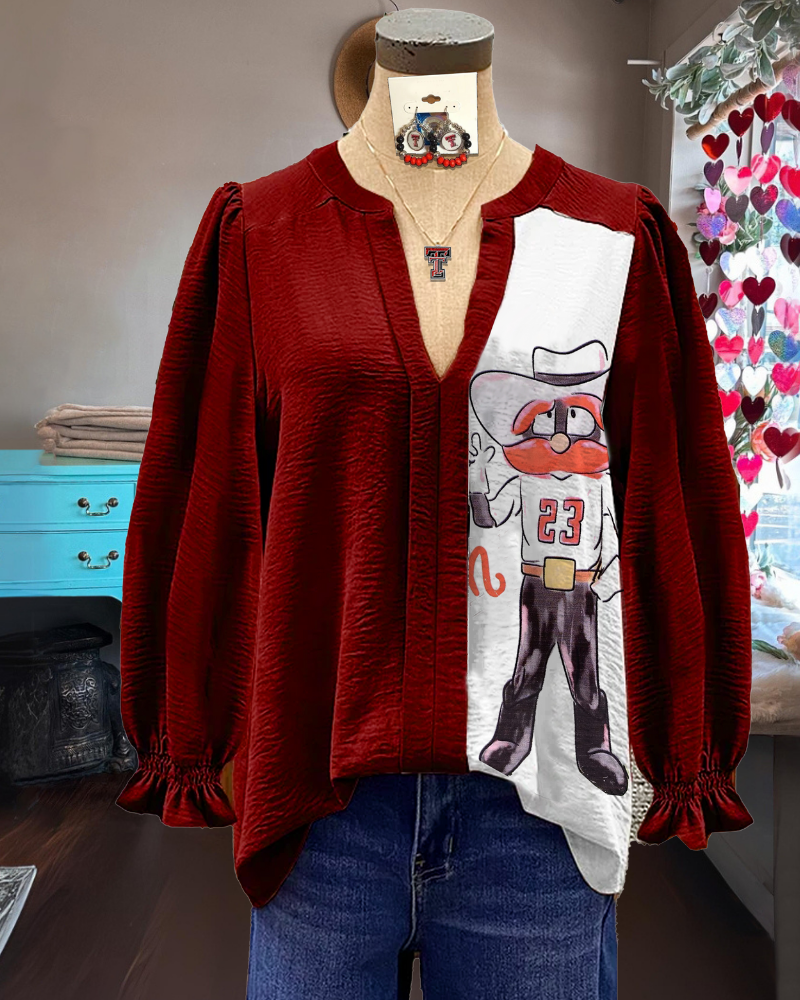 Texas Tech Pleated V-Neck Blouse